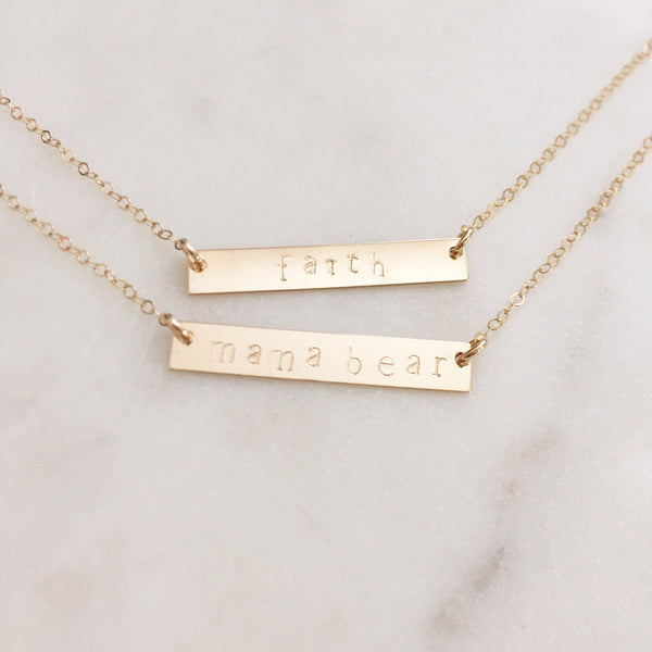 Mama Bear Necklace, Mom Gift, Gold Filled Bar Necklace, Mothers Day Gift, New Mom Necklace, New Mom Jewelry, Dainty Gold Bar Necklace