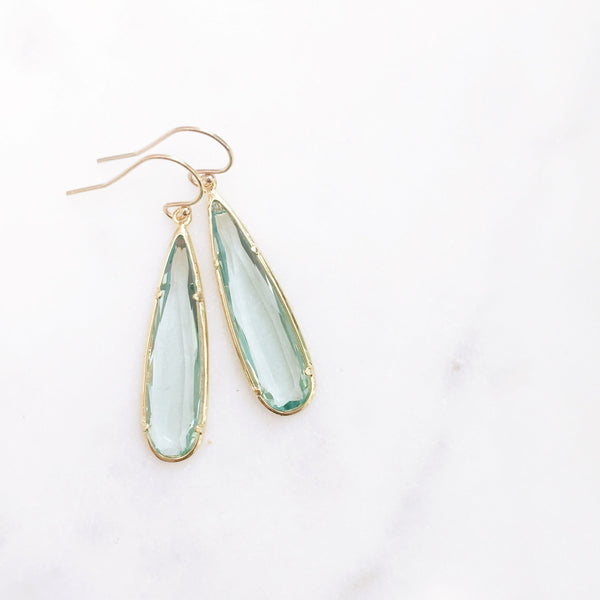MACIE | Stone Teardrop Earrings | Sea Green Glass Teardrop Earrings | Sea Green + Gold Teardrop Earrings | Bridesmaid Earrings | Sea Green
