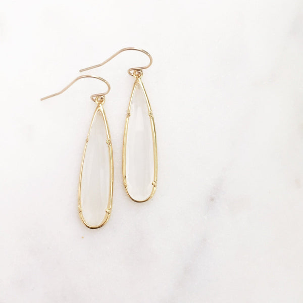 MACIE | Stone Teardrop Earrings | White Glass Teardrop Earrings | Milky White + Gold Teardrop Earrings | White + Gold Bridesmaid Earrings