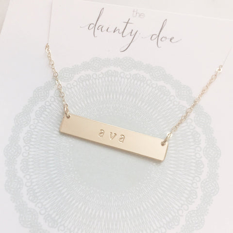 Custom Name Necklace, Gold Bar Necklace, Personalized Necklace, Gold Name Necklace, Personalized Name Necklace, New Mom Gift, Bar Necklace