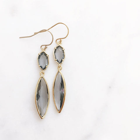 MAXWELL | Gray Stone Earrings | Gold + Gray Stone Dangle Earrings | Gray Bridesmaid Earrings | Grey Earrings | Gold Marquise Earrings