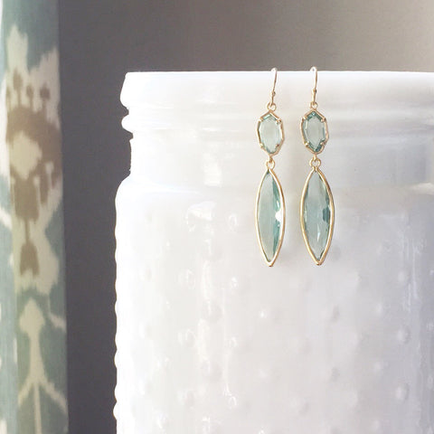 MAXWELL | Sea Green Stone Earrings | Sea Green + Gold Stone Dangle Earrings | Aqua Bridesmaid Earrings | Sea Green Earrings | Gold Marquise