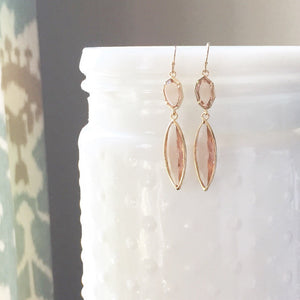 MAXWELL | Blush Stone Earrings | Peach Stone Dangle Earrings | Blush Bridesmaid Earrings | Blush Earrings | Gold + Blush Marquise Earrings