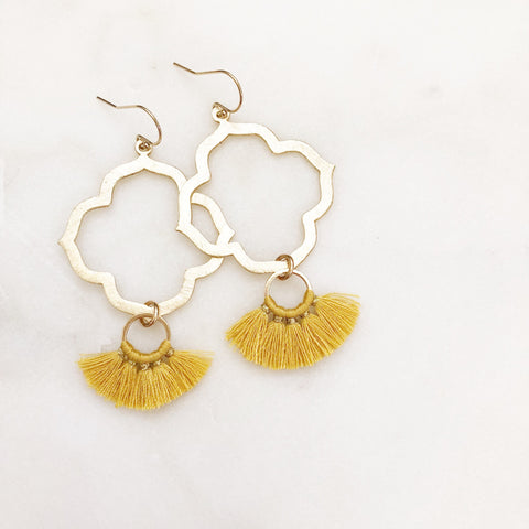 CHARLIE | Goldenrod Fan Tassel Earrings | Moroccan Tassel Earrings | Statement Tassel Earrings | Mustard Tassel Earrings | Small Tassel