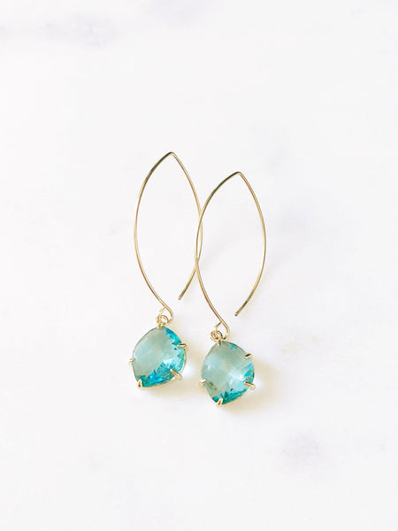 MAYA | Long Gold Wire Threader Earrings | Gold Filled Threaders | Long Gold Earrings | Long Dangle Earrings | Long Aqua Stone Dangle Earring