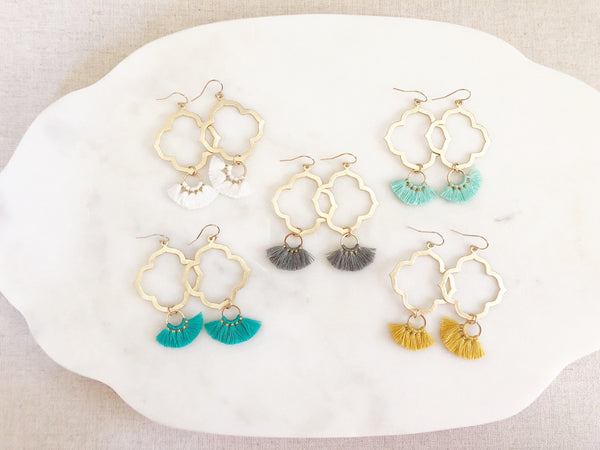 CHARLIE | Mint Fan Tassel Earrings | Moroccan Tassel Earrings | Statement Tassel Earrings | Aqua Tassel Earrings | Small Tassel Earrings