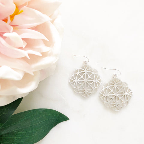 MAVERICK | Silver Quatrefoil Earrings | Silver Dangle Earrings | Silver Statement Earrings | Brushed Silver Moroccan Dangle Earrings