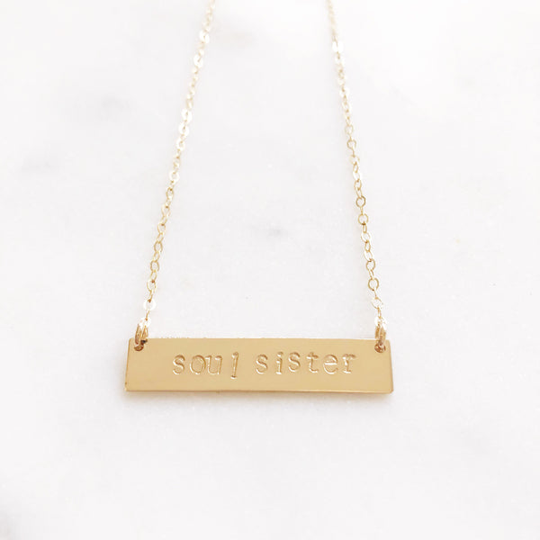 Soul Sister Necklace, Gold Bar Necklace, Best Friend Gifts, Birthday Gift for Her