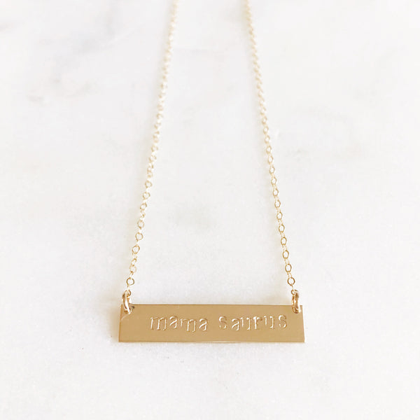 MAMASAURUS | Mamasaurus Necklace | Mama Saurus Hand Stamped Bar Necklace | Gift for Mom | Gold Mama Saurus Bar Necklace | Gold Bar Necklace