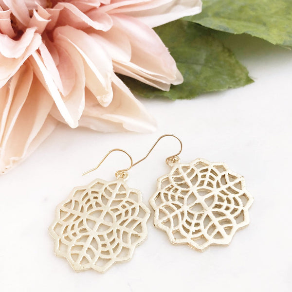 LOLLA | Gold Boho Earrings | Brushed Gold Dangle Earrings | Gold Statement Earrings | Gold Flower Earrings | The Dainty Doe Earrings