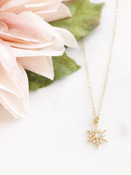 OPAL | Opal Star Necklace | Opal Necklace | Gold Star Necklace | Dainty Opal Star Necklace | White Opal Necklace | The Dainty Doe Necklace