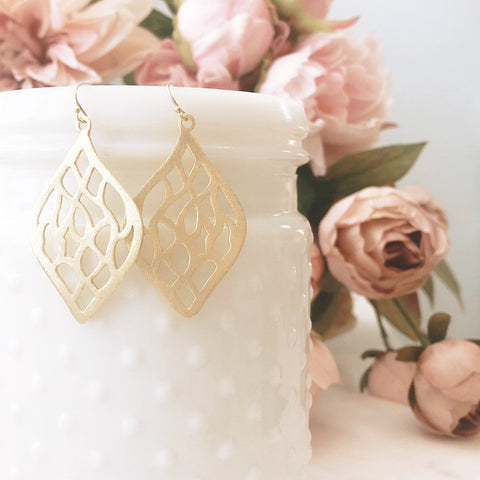 LILOU | Gold Boho Earrings | Brushed Gold Dangle Earrings | Gold Statement Earrings | Gold Marquise Earrings | The Dainty Doe Earrings