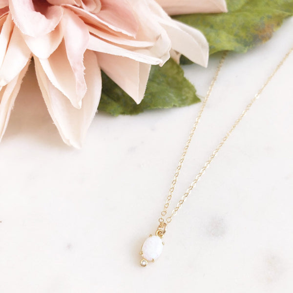 LANDRY | Opal Necklace | Dainty White Opal Necklace | Gold Opal Necklace | Dainty Stone Necklace | Oval Opal Necklace | The Dainty Doe