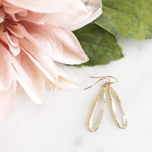 MACIE | Stone Teardrop Earrings | Clear Glass Teardrop Earrings | Crystal + Gold Teardrop Earrings | Crystal Bridesmaid Earrings