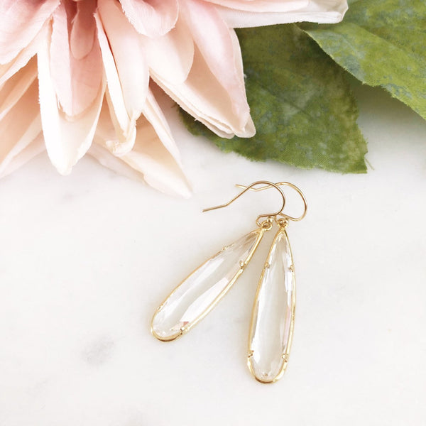 MACIE | Stone Teardrop Earrings | Clear Glass Teardrop Earrings | Crystal + Gold Teardrop Earrings | Crystal Bridesmaid Earrings
