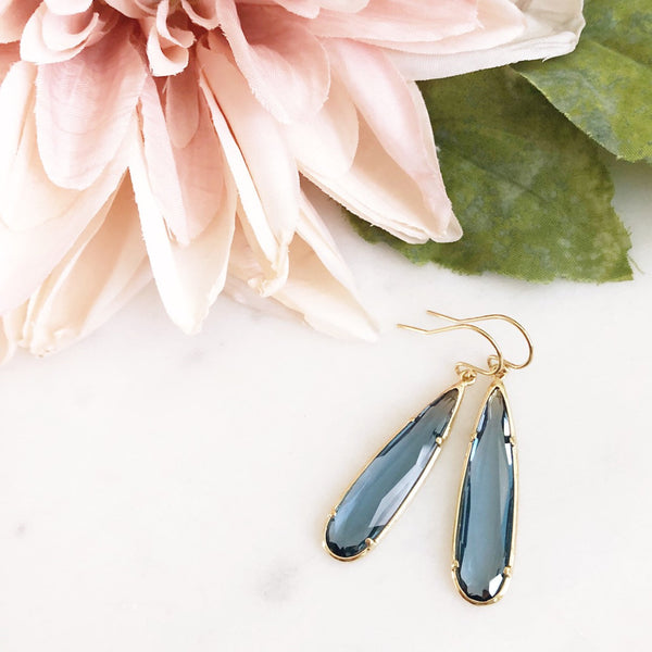 MACIE | Stone Teardrop Earrings | Navy Blue Glass Teardrop Earrings | Navy Blue + Gold Teardrop Earrings | Navy Blue Bridesmaid Earrings