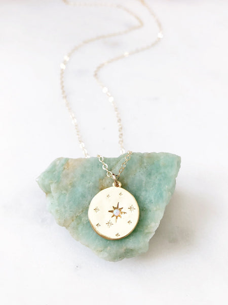 ADELE | Opal Star Necklace | Opal Disc Necklace | Opal Necklace | Gold Coin Necklace | Dainty Star Necklace | Dainty Opal Star Necklace