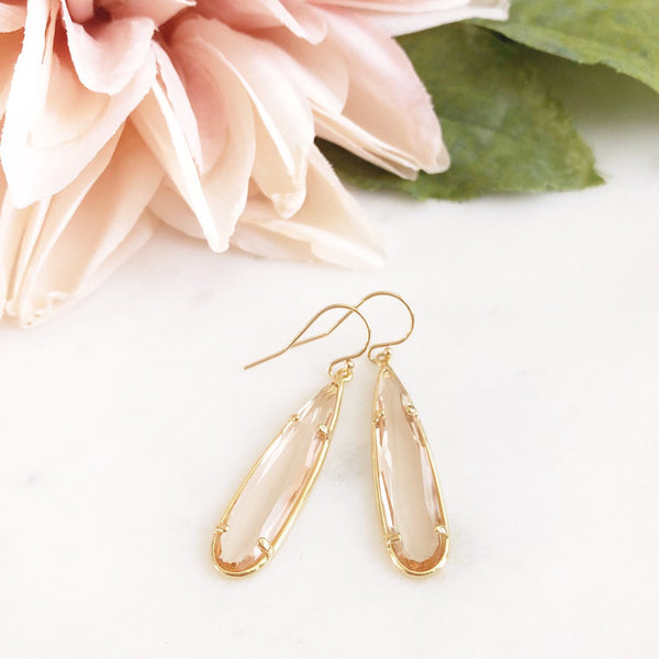 MACIE | Stone Teardrop Earrings | Blush Glass Teardrop Earrings | Blush + Gold Teardrop Earrings | Blush Bridesmaid Earrings | Blush Bridal