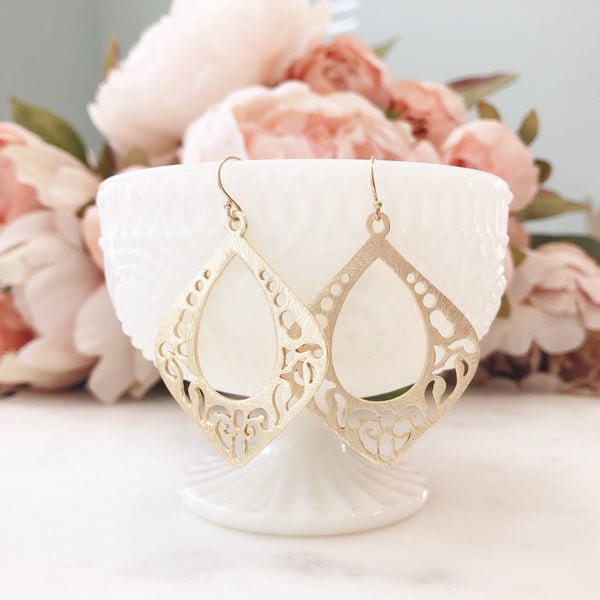 FARRAH | Gold Boho Earrings | Gold Statement Earrings | Gold Marquise Earrings | Brushed Gold Moroccan Earrings | Gold Bohemian Earrings