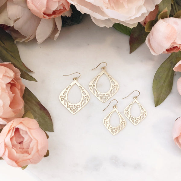 FARRAH | Gold Boho Earrings | Gold Statement Earrings | Gold Marquise Earrings | Brushed Gold Moroccan Earrings | Gold Bohemian Earrings
