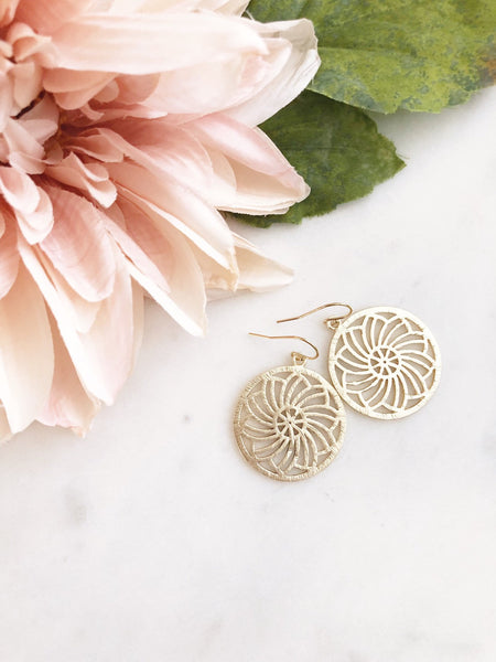 CORALIE | Gold Flower Earrings | Brushed Gold Dangle Earrings | Gold Statement Earrings | Gold Floral Earrings | The Dainty Doe Earrings