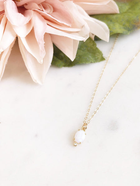 LANDRY | Opal Necklace | Dainty White Opal Necklace | Gold Opal Necklace | Dainty Stone Necklace | Oval Opal Necklace | The Dainty Doe