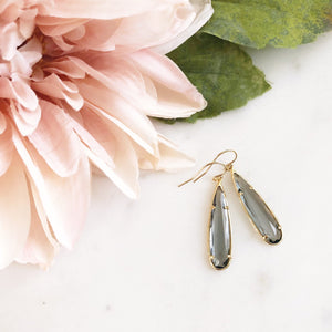 MACIE | Stone Teardrop Earrings | Gray Glass Teardrop Earrings | Charcoal Gray + Gold Teardrop Earrings | Gray Bridesmaid Earrings