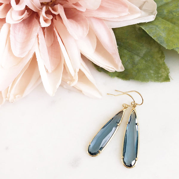 MACIE | Stone Teardrop Earrings | Navy Blue Glass Teardrop Earrings | Navy Blue + Gold Teardrop Earrings | Navy Blue Bridesmaid Earrings