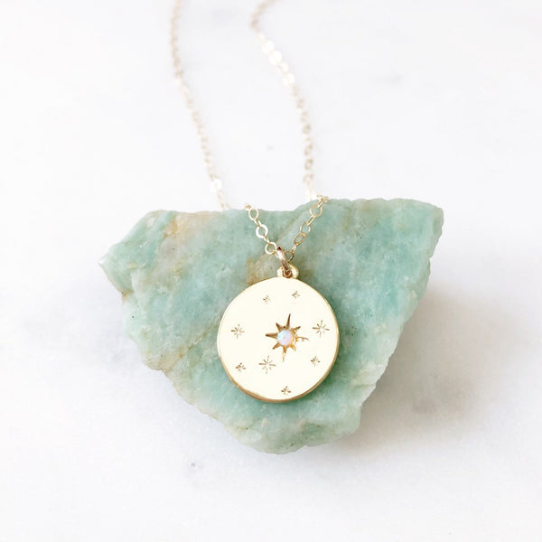 ADELE | Opal Star Necklace | Opal Disc Necklace | Opal Necklace | Gold Coin Necklace | Dainty Star Necklace | Dainty Opal Star Necklace