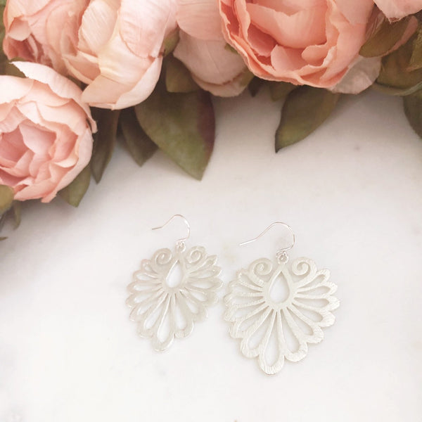 EMBRY | Brushed Silver Dangle Earrings | Silver Boho Earrings | Silver Statement Earrings | Brushed Silver Moroccan Earrings | Silver