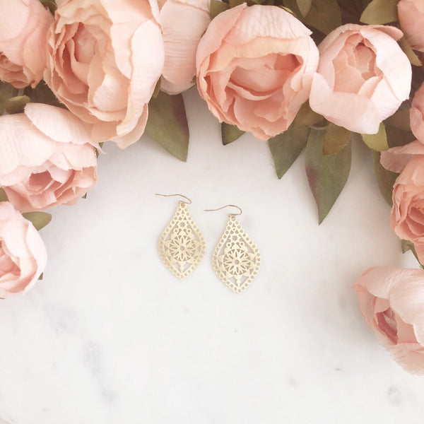 AMELIA | Brushed Gold Dangle Earrings | Gold Boho Earrings | Gold Teardrop Earrings | Brushed Gold Moroccan Earrings | Gold Bohemian Earring