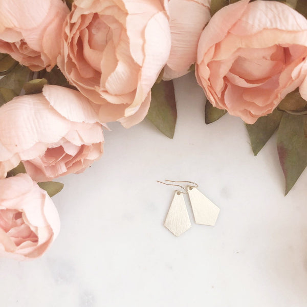 RILEY | Silver Geometric Earrings | Silver Diamond Shaped Earrings | Silver Dangle Earrings | Brushed Silver Kite Earrings | Silver Earrings