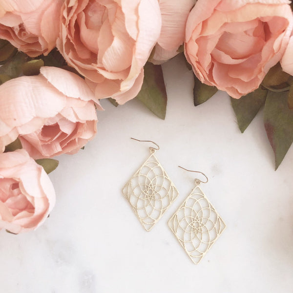 LULU | Geometric Earrings | Gold Statement Earrings | Gold Diamond Shape Earrings | Gold Geometric Earrings | Gold Dangle Earrings