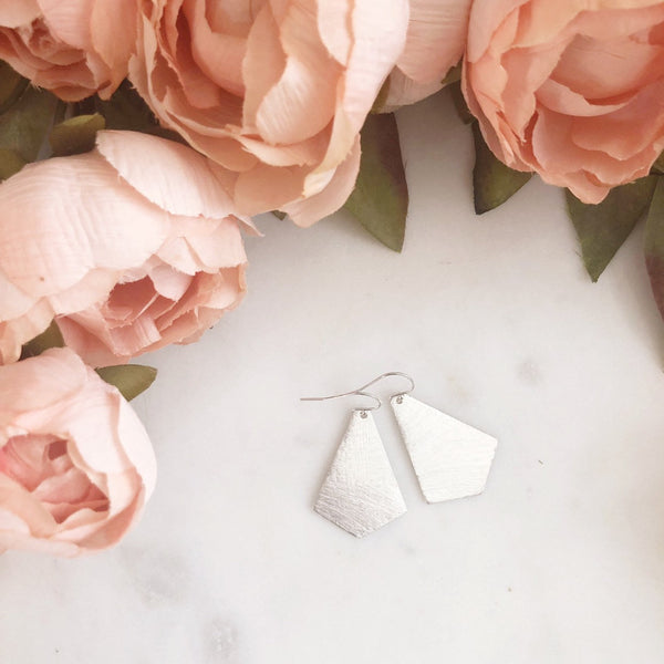 RILEY | Silver Geometric Earrings | Silver Diamond Shaped Earrings | Silver Dangle Earrings | Brushed Silver Kite Earrings | Silver Earrings