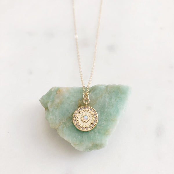 INDIA | Opal Necklace | Opal Disc Necklace | Dainty Opal Necklace | Gold Coin Necklace | Dainty Opal Coin Necklace | Dainty Opal Necklace