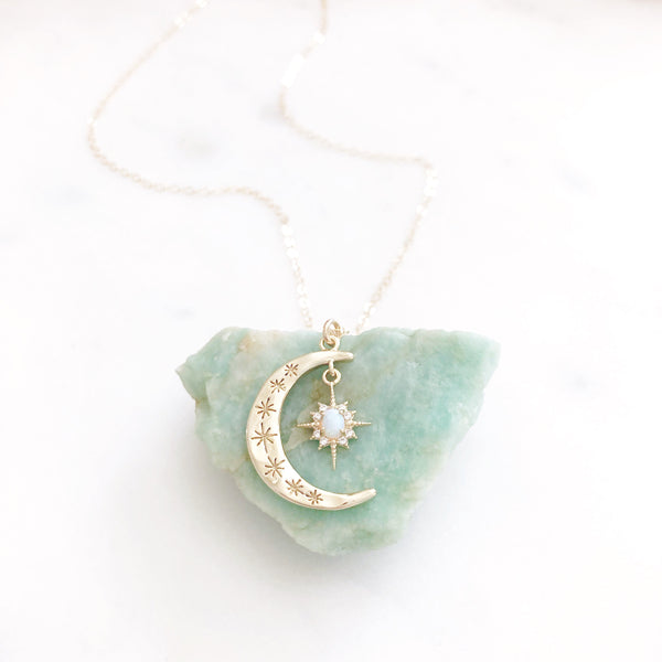 Moon Necklace, Crescent Moon Necklace, Opal Necklace, Star Necklace, Star Moon Necklace, Best Friend Gifts, Birthday Gifts for Her, Aurora