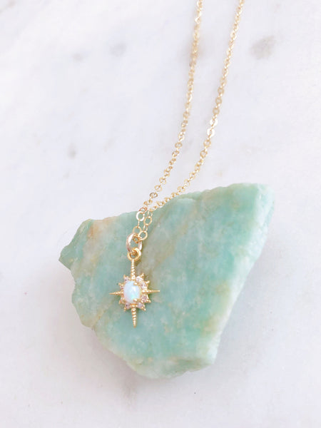 Celestial Jewelry, Moon Necklace, Opal Necklace, Gold Sun Necklace, Northstar Necklace, Layered Necklace, Opal Jewelry, Dainty Gold Necklace