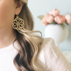 Flower Statement Earrings, Flower Earrings, Boho Earrings, Floral Earrings, Gold Statement Earrings, Big Flower Earrings Gold Earrings POSEY