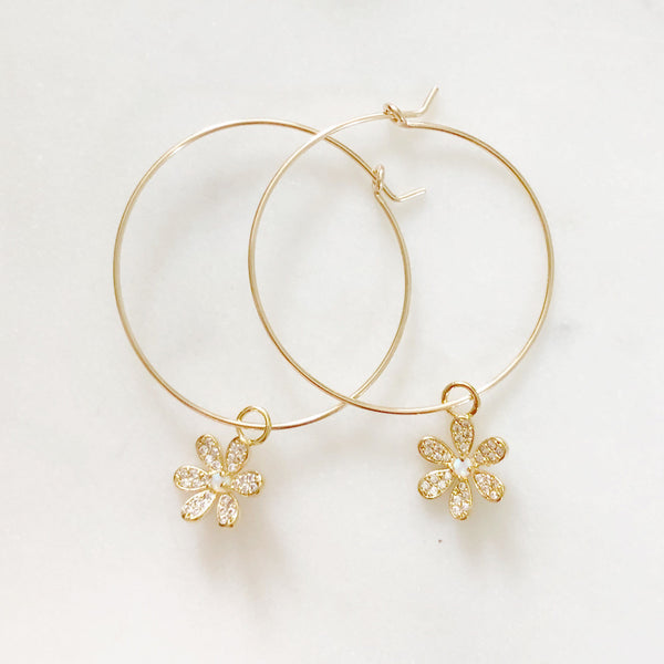 Flower Earrings, Small Hoop Earrings, Opal Earrings, Floral Earrings, Gold Hoop Earrings, Boho Earrings, Gold Hoops, Dangle Earrings, LULU