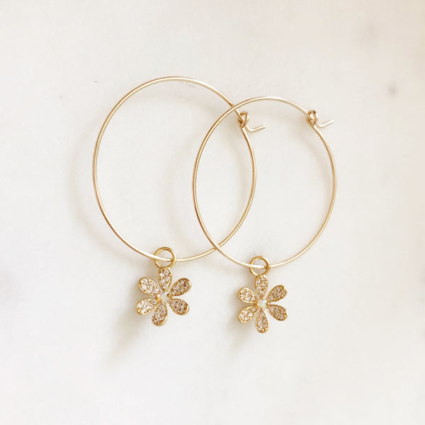 Lulu Opal Flower Hoop Earrings – The Dainty Doe - Main Image