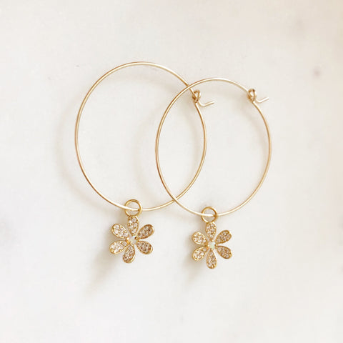 Flower Earrings, Small Hoop Earrings, Opal Earrings, Floral Earrings, Gold Hoop Earrings, Boho Earrings, Gold Hoops, Dangle Earrings, LULU