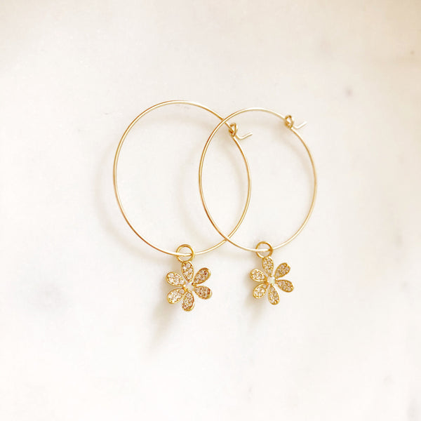 Flower Earrings, Small Hoop Earrings, Opal Earrings, Floral Earrings, Gold Hoop Earrings, Boho Earrings, Gold Hoops, Dangle Earrings, LULU