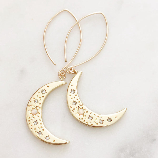 Crescent Moon Earrings, Opal Earrings, Best Friend Birthday Gifts, ESTELLE