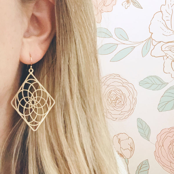 LULU | Geometric Earrings | Gold Statement Earrings | Gold Diamond Shape Earrings | Gold Geometric Earrings | Gold Dangle Earrings