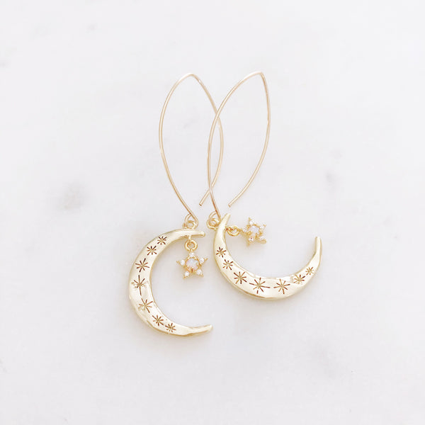 Crescent Moon Earrings, Star and Moon Earrings, Opal Earrings, Best Friend Gifts, Birthday Gifts for Her, AURORA