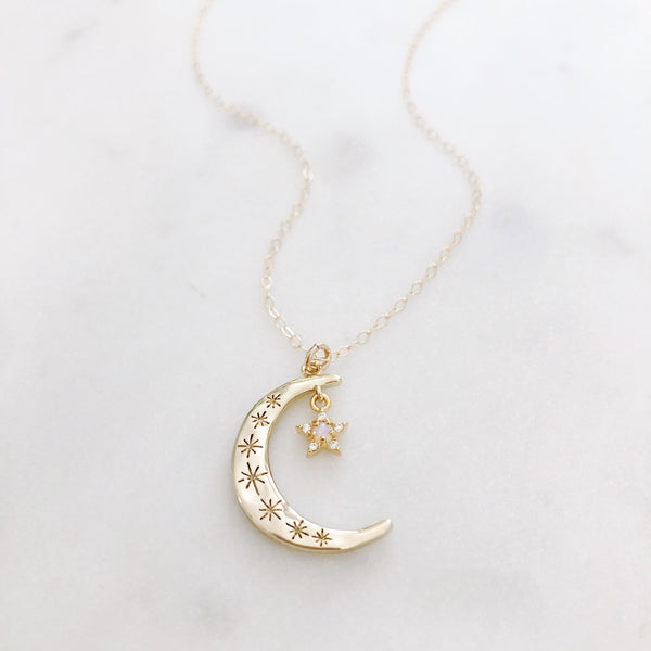 Aurora Moon and Tiny Star Necklace