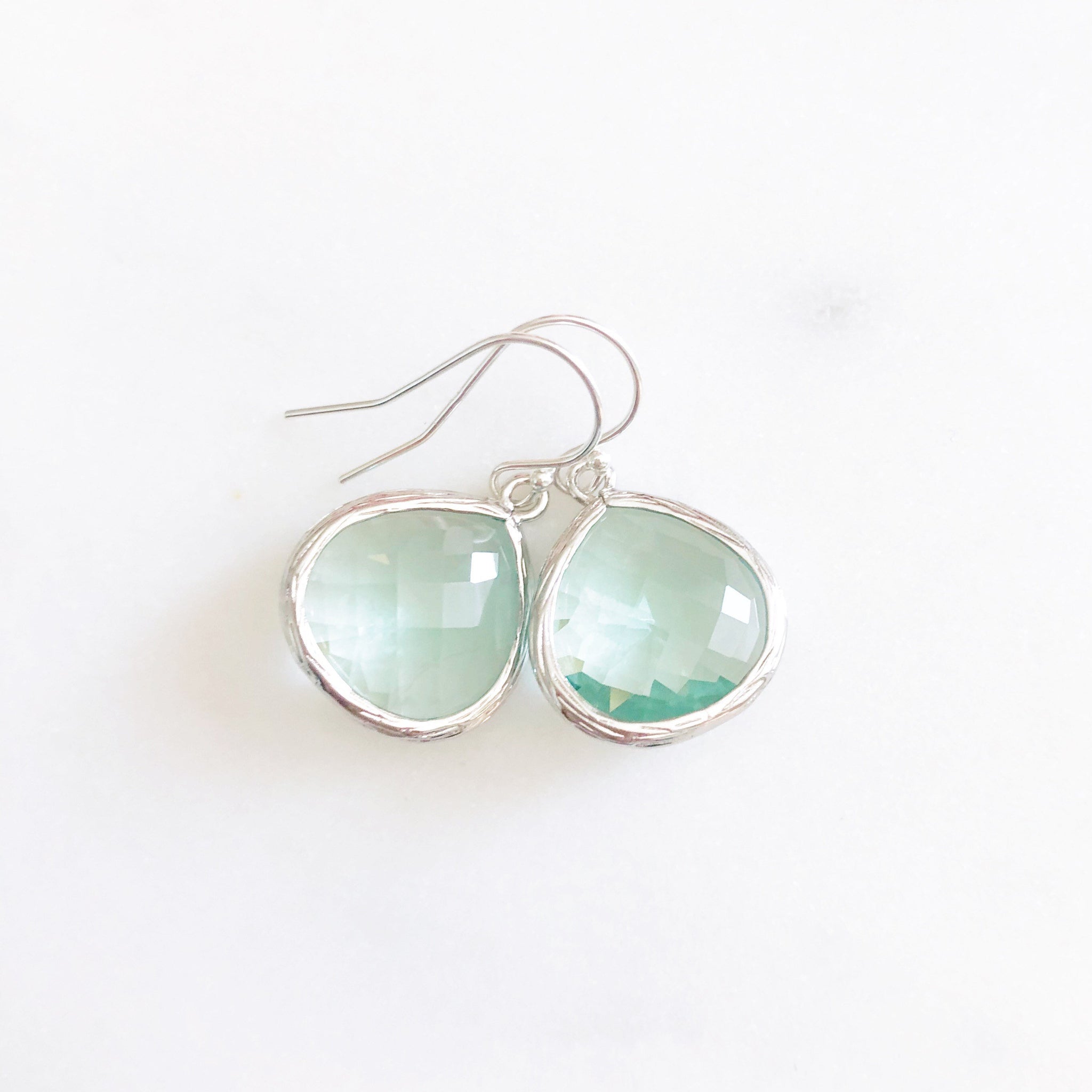 MOLLY | Silver + Sea Green Faceted Glass Drop Earrings | Sea Green Drops Aqua Drop Earrings Silver Erinite Faceted Glass Drops