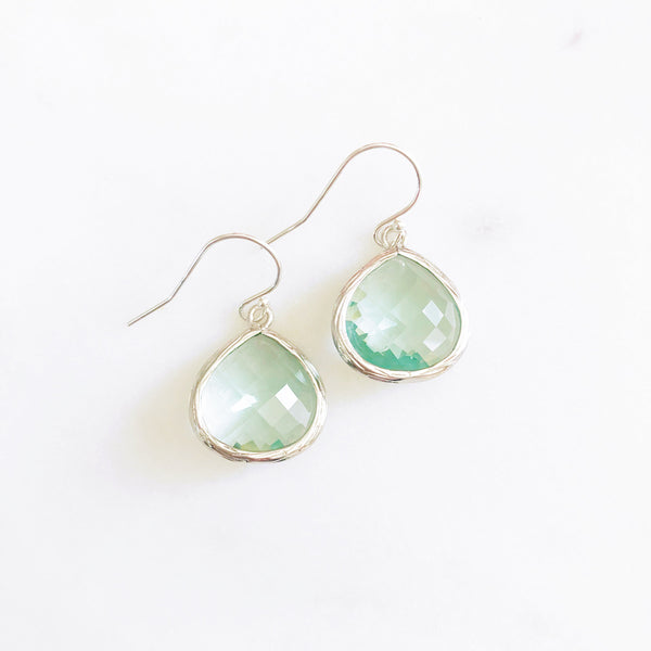 MOLLY | Silver + Sea Green Faceted Glass Drop Earrings | Sea Green Drops Aqua Drop Earrings Silver Erinite Faceted Glass Drops