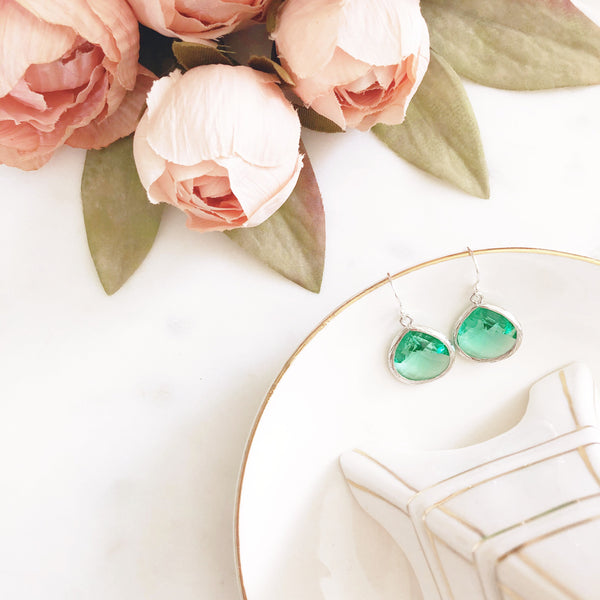 Crystal Drop Earrings Bridal, Green Earrings, Bridesmaid Earrings, Bridal Jewelry, Green Drop Earrings, Glass Drop Earrings, MOLLY