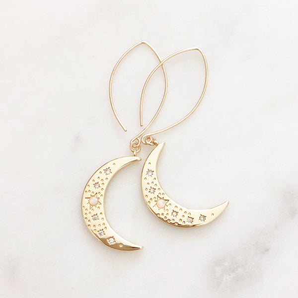 Crescent Moon Earrings, Opal Earrings, Best Friend Birthday Gifts, ESTELLE